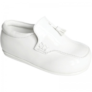 Boys White Patent Smart Tassel Loafers